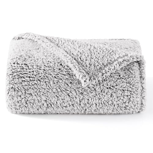 BEDSURE Decke Sofa Kuscheldecke Flauschig Hellgrau - Warm Sherpa...
