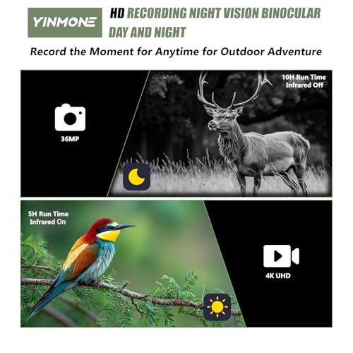 2026 New Compact 4K Night Vision Goggles with Rechargeable Battery,TF Card for Save Photo&Video,3 inch HD Display Screen Lightweight 10x Night Vision Binocular for Hunting Camping&Security-Green - Image 3