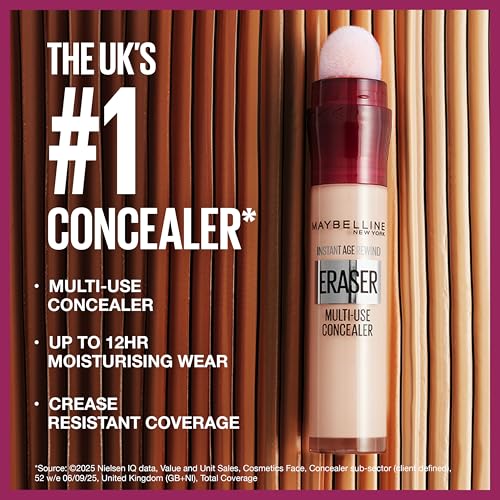 Maybelline Concealer Instant Anti Age Eraser Eye Concealer, Dark Circles and Blemish Concealer, Ultra Blendable Formula Dermatologist Tested & Suitable for Sensitive Skin 01 Light - Image 3