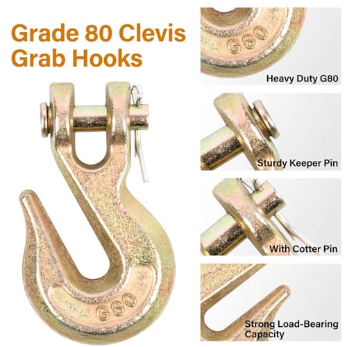 Image of 3 /8'' Chain Hooks, Yellow Powder Coating G80 Clevis Grab Hook | Heavy-Duty Forged Alloy Steel for G80 Tow Chain and Binders - 7,100 lbs WLL for Trailer Truck Safety Transport (Pack of 10)
