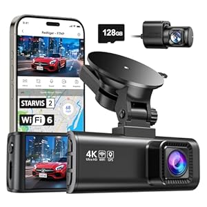 REDTIGER Dashcam Auto Vorne Hinten 4K/2,5K mit STARVIS 2, Dash Cam Auto Kamera 3,18″ IPS-Bildschirm, kostenlose 128-GB-Karte,5.8GHz WiFi, GPS, 170°Weitwinkel WDR, Unterstützt 512 GB Max(F7NP)