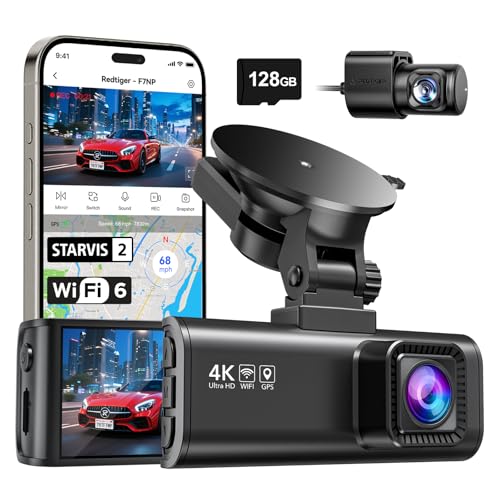 REDTIGER Dashcam Auto Vorne Hinten 4K/2,5K mit STARVIS 2, Dash Cam Auto Kamera 3,18' IPS-Bildschirm, kostenlose 128-GB-Karte,5.8GHz WiFi, GPS, 170°Weitwinkel WDR, Unterstützt 256 GB Max(F7NP)