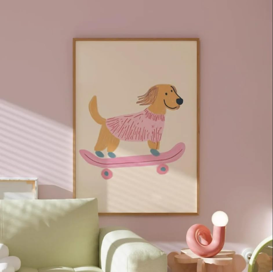 Perro en monopatín arte dachshund para dormitorio moderno de niños