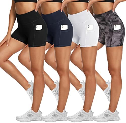 NexiEpoch 4 Pack Biker Shorts Women with Pockets - High Waisted Buttery Soft Workout Spandex Shorts for Yoga Athletic