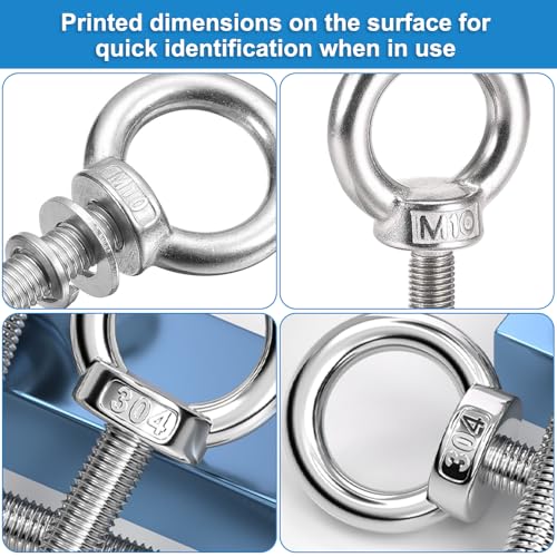 4 Stück Ringschraube M10, Ösenschraube Edelstahl 304, Augenschraube mit Unterlegscheiben, Rostfrei Ösenschraube M10*30mm, schraube mit Öse, Schraubösen Edelstahl für Rolle des Befestigens und Hängens