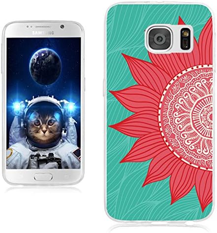 ChiChiC S7 Case,Galaxy S7 Case,360 Full Protective Anti Scratch Slim Flexible Soft TPU Gel Rubber Clear Cases Cover with Design for Samsung Galaxy S7,Abstract Red Sunflower on Green Mint