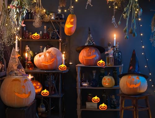 Image of 3PCS Halloween Decor Candle for Indoor Home Decoration, Mini Flameless Jack-o'-Lantern Pumpkin Candle for Halloween Party Supplies Gifts Table Decor, Ghost Face Spooky Halloween Tea Light
