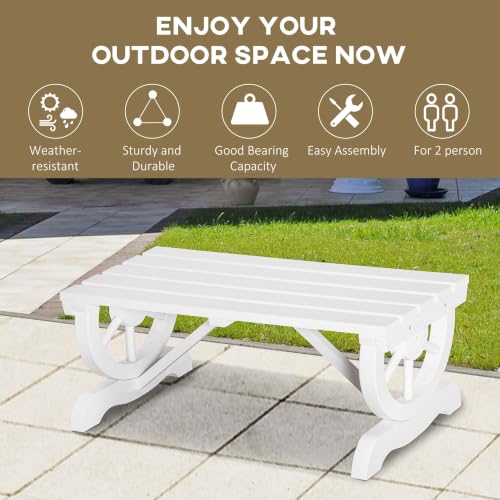 Image of Outsunny 2-Person Wooden Garden Bench Outdoor Wagon Wheel 550 LBS White