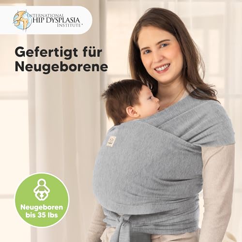 KeaBabies Babytrage Ab Geburt - Atmungsaktive Babytragetücher, Babytrage Neugeborene Ab Geburt, Babytuch Tragetuch Baby Neugeborene, Kleinkind Handfreie Baby Carrier (Classic Gray)