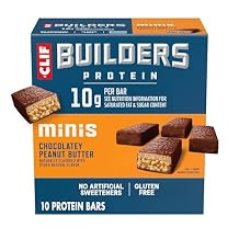 CLIF BUILDERS Minis Protein Bars - Chocolatey Peanut Butter - 10g Plant Based Protein - Gluten Free - Non-GMO - Low Glycemic - No Artificial Sweeteners - 1.2 oz. 10 Pack