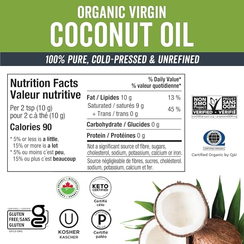 Image of Viva Naturals Organic Coconut Oil - Unrefined & Cold-Pressed, Natural Hair, Skin & Cooking with Fresh Flavor, Non-GMO Extra Virgin Coconut Oil (Aceite de Coco), USDA Organic, 32 Fl Oz (Pack of 6)