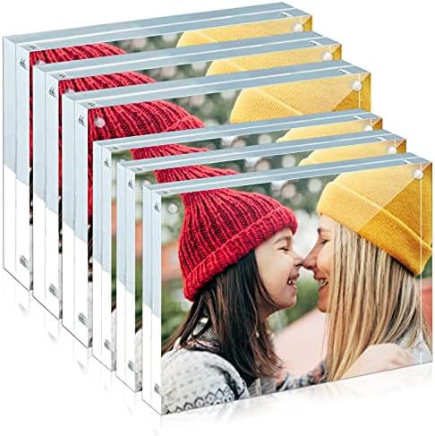 6 Pack Acrylic Frame, 5x7&4x6 Two Size Combinations, 20% Thicker, 20-24mm Thick Frameless, Clear Picture Frame Double Sided Magnetic Photo Frame, Free Standing Desktop Display Stand Acrylic Frames
