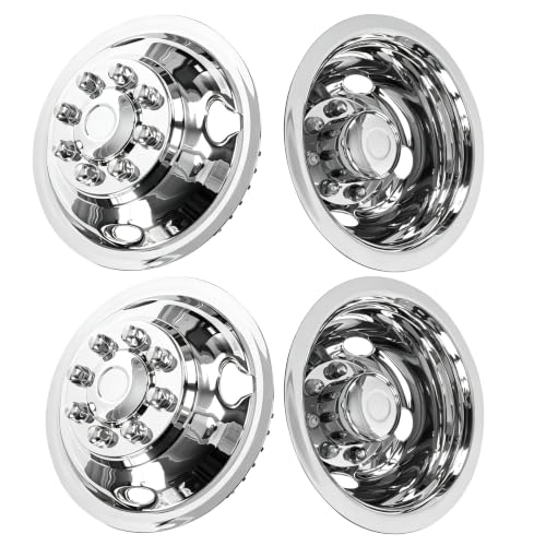 Image of 16 inch Snap On Wheel Simulators,8 Lug Stainless Steel RV Hubcaps,Polished Surface, Wheel Cover Compatible with1974-2000 GMC 3500, 1974-1998 Ford F350, 2008-2025 E350 /E450 Van, 1974-1999 Dodge Ram 3500