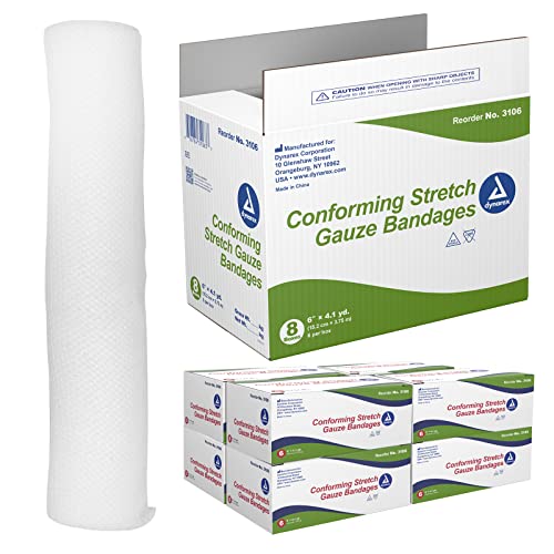 Dynarex Stretch Gauze Bandages, 6" X 4.1 Yds, Non-Sterile & Latex-Free, Provides Wound Care In Medical And Home Environments, Individually Rolled, 1 Case - 8 Boxes Of 6 Bandages #TOP14