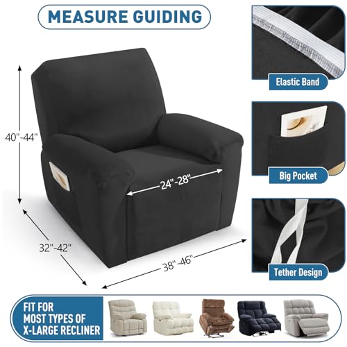 Image of ZNSAYOTX 2026 Velvet Oversized Recliner Cover 3-Piece, Luxury Plush Recliner Chair Covers with Elastic Band & Ties Stay in Place, Stretch Reclining Slipcover for Lazy Boy Soft Washable (Black)