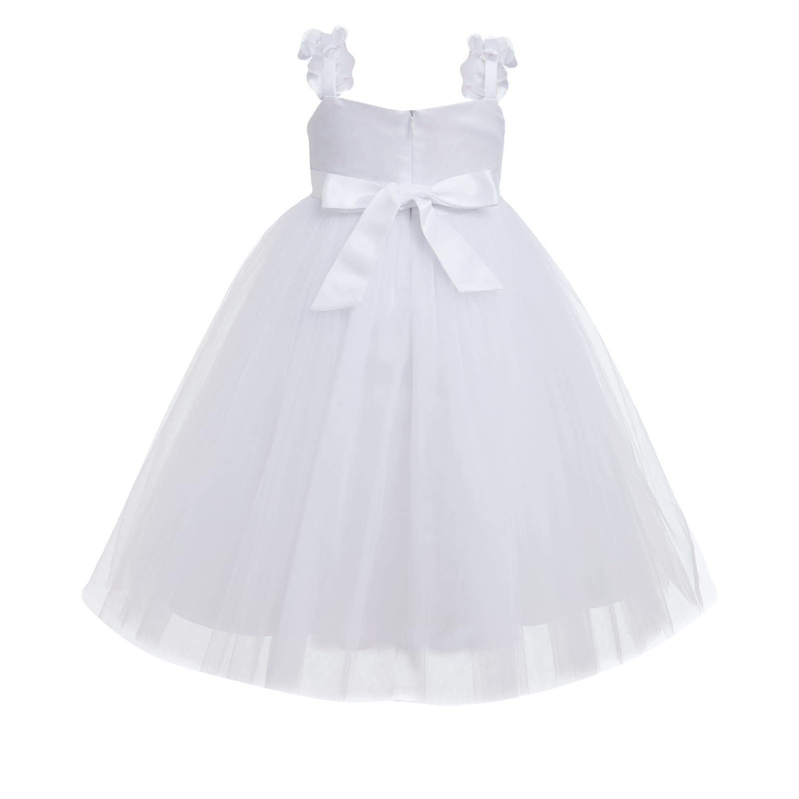 IDOPIP Flower Girls White Tutu Dress for Kids Baby Wedding First Communion Birthday Party Dresses Toddler Little Princess Pageant Formal Baptism Christening Prom Gown White - Flower 18-24 Months