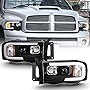 ACANII - For 2002-2005 Dodge Ram 1500 2500 3500 Black LED Tube Projector Headlights Assembly Headlamps Driver+Passenger