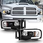 ACANII - For 2002-2005 Dodge Ram 1500 2500 3500 Black LED Tube Projector Headlights Assembly Headlamps Driver+Passenger