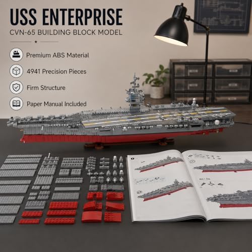 1:350 UCS USS Enterprise CVN-65 핵 항공 모함 조립 키트, 28대의 항공기가 있는 군용 모델, 비행 갑판 디테일 및 나무 받침대, 성인용 MOC 수집용 디스플레이 - 4941피스 — 사진 4