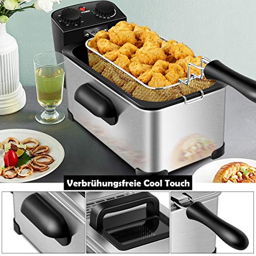 COSTWAY Electric fryer with oil 2000 W, 3 L, stainless steel, viewing window, 60 min timer, 150 °C to 190 °C - Image 5