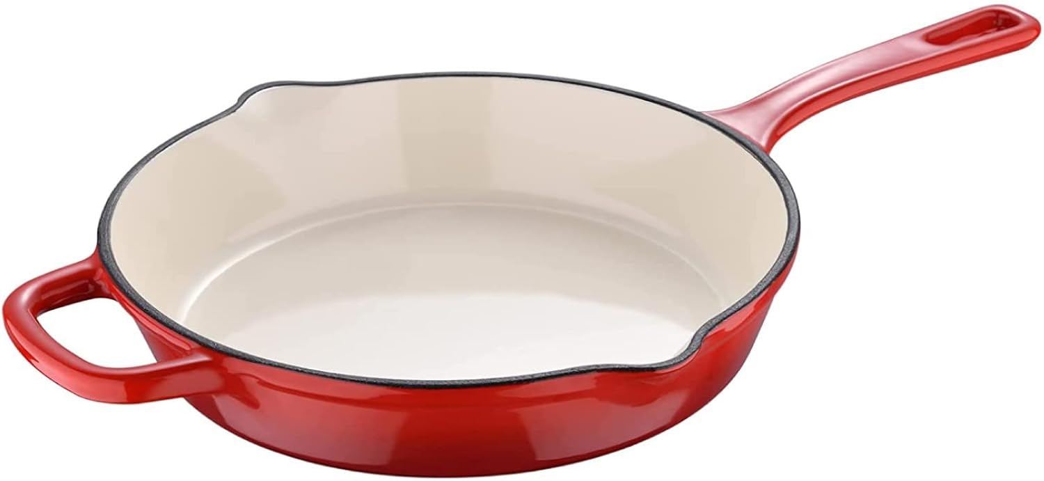 MasterPro Enamel Induction Cast Iron Pan, Red 25cm Professional