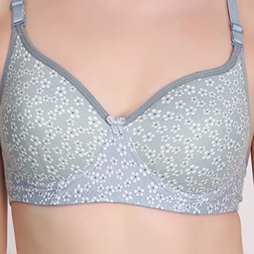 Image of Women Padded Printed Bra Panty - Made of Pure Cotton Full Coverage Non Wired Seamless Pushup Soft Cup for T-Shirt Saree Dress Sports Garment for Daily Use Everyday
