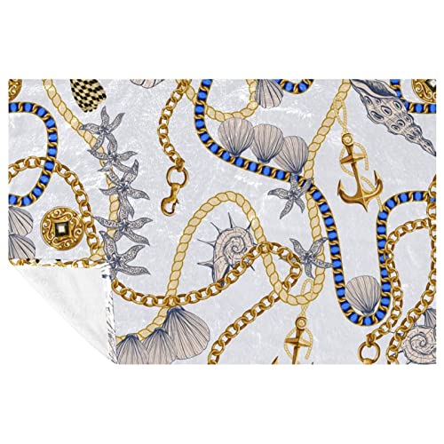 Couverture ancre et coquillages 150x100 cm douce pour lit - 2
