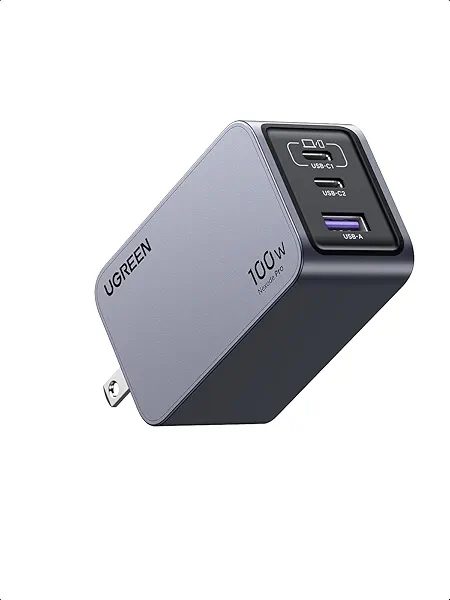 UGREEN Nexode Pro 100W GaN USB C Wall Charger, 3-Port Compact Fast PPS Charger for MacBook Pro/Air, Pixelbook, iPad, iPhone 17/16/15 Series, Galaxy S25/S24, Pixel 10/9, Steam Deck