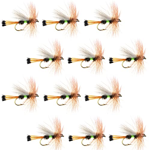 The Fly Fishing Place Lime Royal Trude Classic Trout Dry Fly Fishing Flies - Set of 12 Flies Size 14