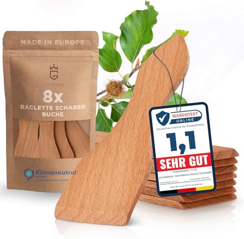 GOLDENBERG® 8 Raclette Schaber Buche mit geölter Oberfläche aus Europäischer Produktion | Zertifiertes Buchenholz | langlebige Raclette Spachtel für den mehrfachen Gebrauch