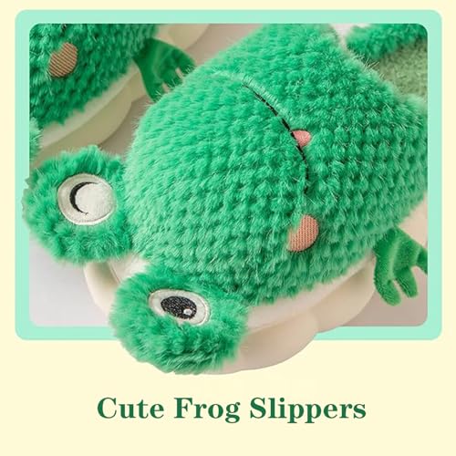 Frog Slippers Fuzzy Green Frog Slippers Cute Frog Indoor Winter Slippers Fluffy Plush Warm Indoor Outdoor Slippers Shoes for Women Men (9.5-10 Women/7.5-8 Men, Green Tree Frog)4
