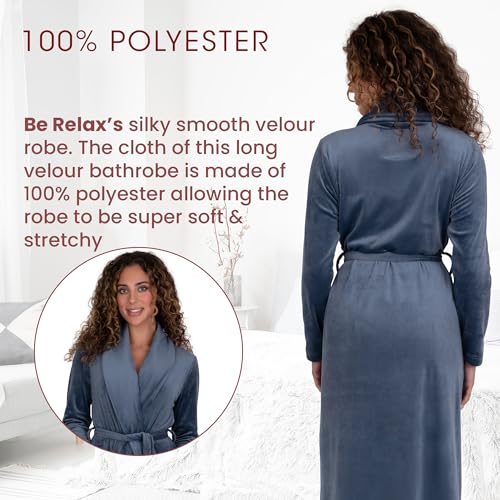 Be Relax Terry Velour Robe - Made of Polyester, Shawl Collar Robe with Belt & Side Pockets, Soft & Warm Bathrobe for Women2