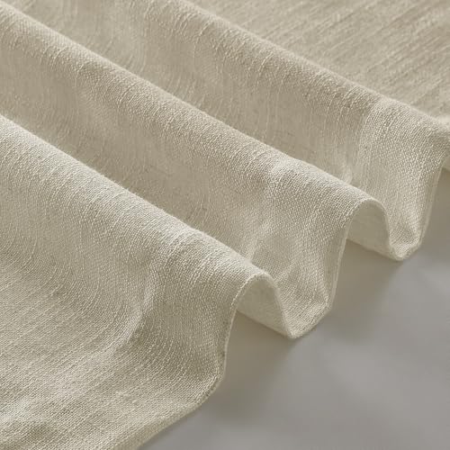 Image of Beige Pinch Pleated Linen 72 Inch Curtains 2 Panels for Living Room Bedroom Memory Training Shaped Neutral Semi Sheer Short Pleat Drapes with Hooks Rings Back Tab Window Curtain Cabin Closet 40x72