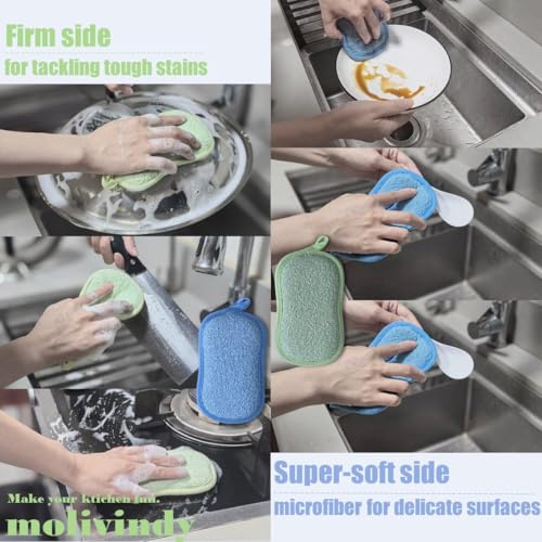 Image of Multi-Purpose Scrub Sponges for Kitchen Non-Scratch Microfiber Sponge Along with Heavy Duty Scouring Power - Effortless Cleaning of Dishes, Pots and Pans,2 pcs