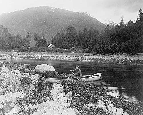 Man in Canoe in Alaska Edward S Curtis 11x14 Photograph Photo Print