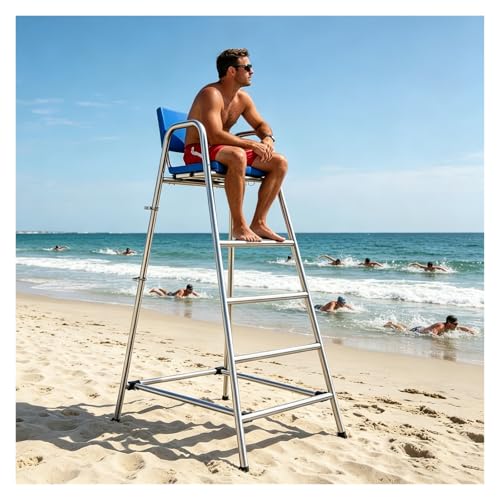 Silla de socorrista Silla de Salvavidas for arbitraje de Salvavidas, tumbonas for Piscina, Soporte for árbitro de Parque acuático de Acero Inoxidable 304(4step-1.9m/6.2ft)