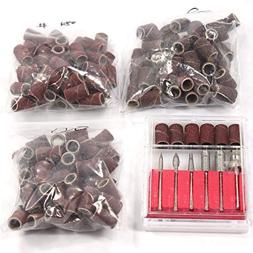 Dragon Grain 150 PCS Nail Drill Sanding Bands Roll 80" 120" 180" with 6 Replacement Bits Set