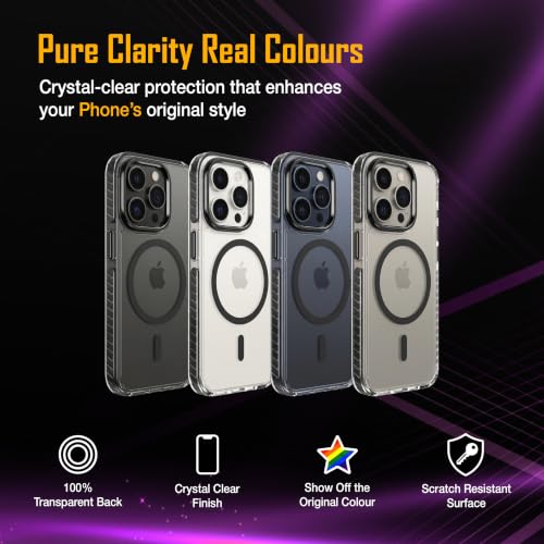 Image of Zapcase Crystal Clear Back case for iPhone 15 Pro Max | PC Back | TPU Bumper with Inner Rubber Grip | Metal Camera Guard Bezel | Metal Buttons | Scratch Resistant | 2 Layer Edge Protection | Black