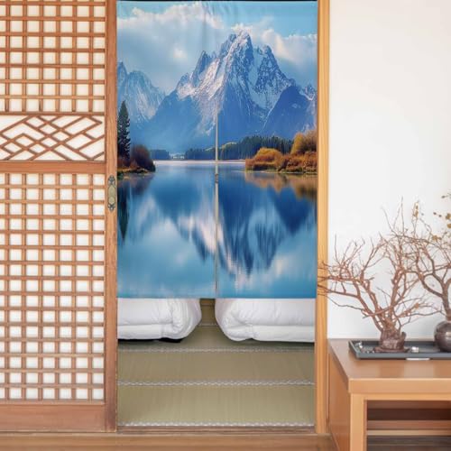 のれん 遮光 おしゃれ 暖簾カーテン 間仕切り 仕切り 目隠し 防寒 防音 厚手 和風 玄関 キッチ リビング 出入り口 グッズ 寝室 春夏秋冬 風景 雪山 森 もみじの木 木 湖 現実 幅75x丈170cm
