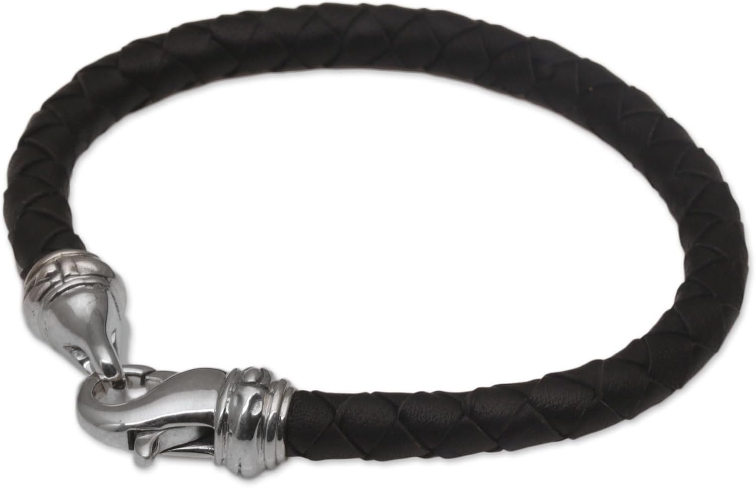 NOVICA No Stone .925 Sterling Silver Leather Men's Bracelet 'Serpent Style'