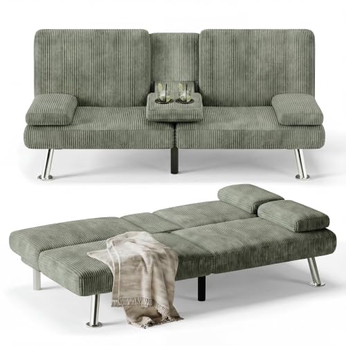 Image of Flamaker Futon Sofa Bed, Modern Corduroy Convertible Folding Futon Set