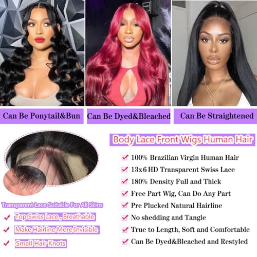 Image of JTMMP 14 Inch 13x6 Lace Front Wigs Human Hair 200% Density Body Wave Lace Front Wig Human Hair HD Transparent Natural Color