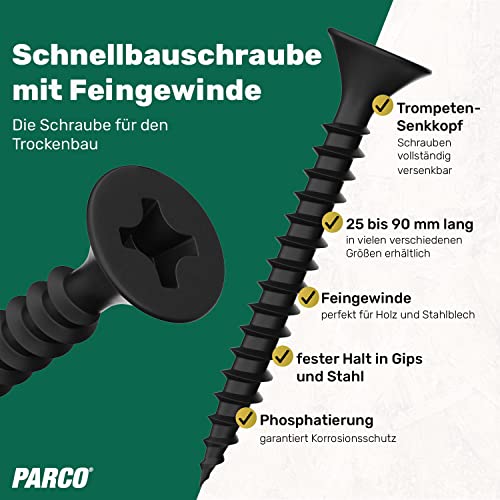 Vis de 4,2 x 65 mm filetées fin PARCO pour fixer les plaques de plâtre sans fendre les supports