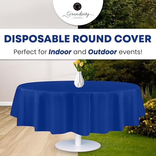 Image of Grandipity 24 Pack Premium Disposable Plastic Tablecloth 84 inch Inch Decorative Round Table Cover - Blue