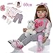 Price comparison product image Minsong 60cm Soft Vinyl Silicone Life Like Reborn Baby Doll Long Hair Newborn Dolls Brown Eye Love Long-sleeved T-shirt + Gray Trousers