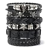 Evrblock Emo Bracelets – 6 Pcs Black Skull Emo Jewelry – Durable Leather Gothic Jewelry and Grunge Bracelets | Adjustable 7'-11' & Comfortable Fit