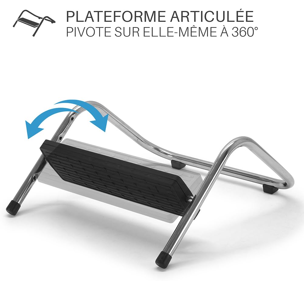 Repose Pieds de Bureau Réglable – Réglable 4 Hauteurs - Plateau Articulé toutes inclinaisons Antidérapant – Structure Acier Chromé –Ergonomie et Confort au Travail