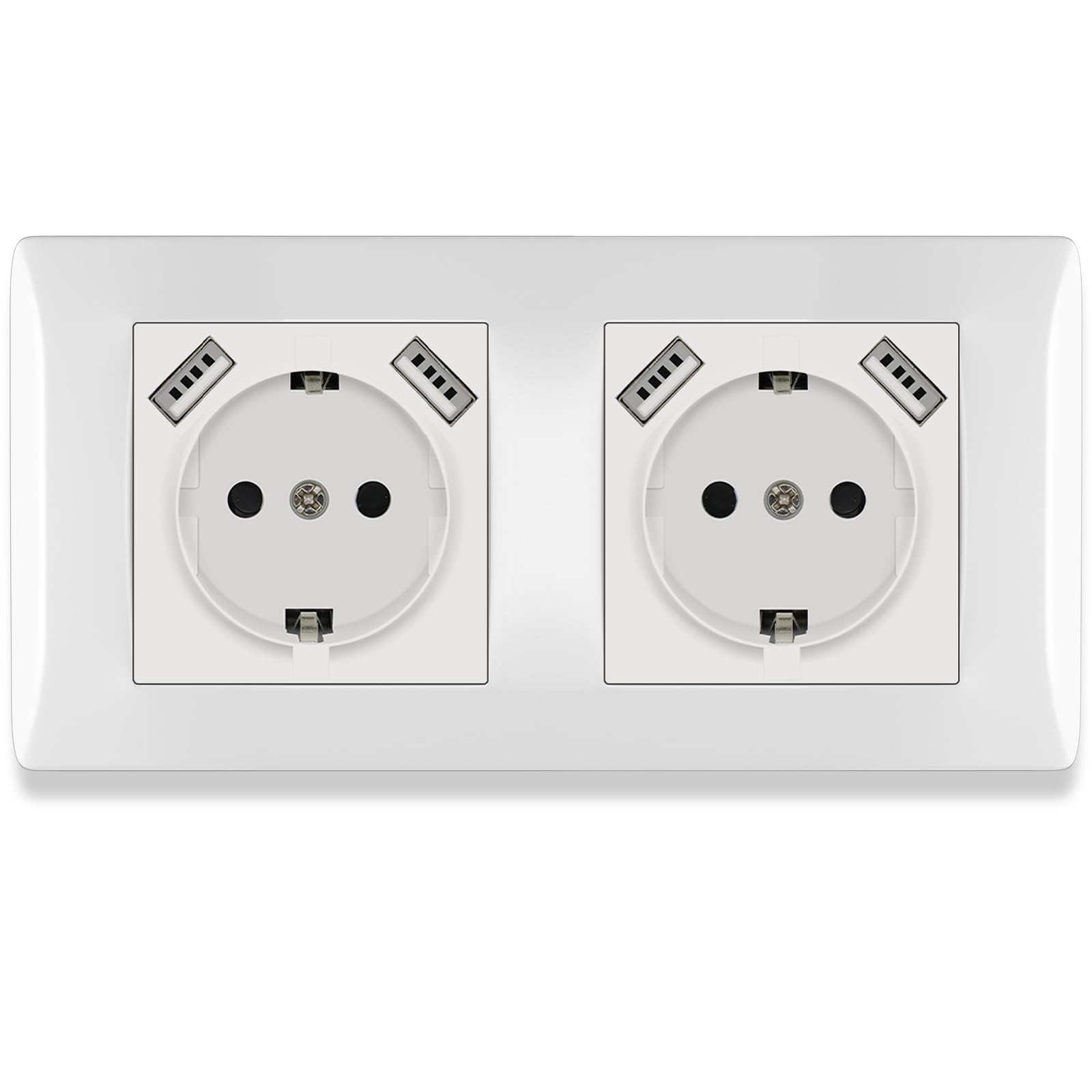 BSEED USB Steckdose mit Steckklemme, Doppelsteckdose Unterputz 16Amp, 2 Fach Steckdose mit PC Rahmen, Schuko Steckdose mit USB Anschluss Unterputz, Doppel Wandsteckdose mit USB 2.1A Weiß - 152 mm