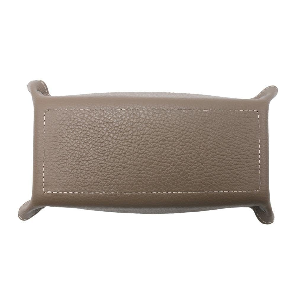 Plateau Vide-Poches En Cuir Véritable Made In Italy - Organisateur Bureau Et Entrée En Cuir Taupe Élégant Et Fonctionnel