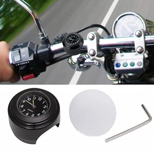 Baceyong Motorrad-Lenkeruhr, wasserdicht, Quarz, für Lenker von 22 – 25 mm, Fahrraduhr aus Aluminiumlegierung mit rutschfestem Gummipuffer und schwarzem Schlüssel, 4,3 x 4,3 cm